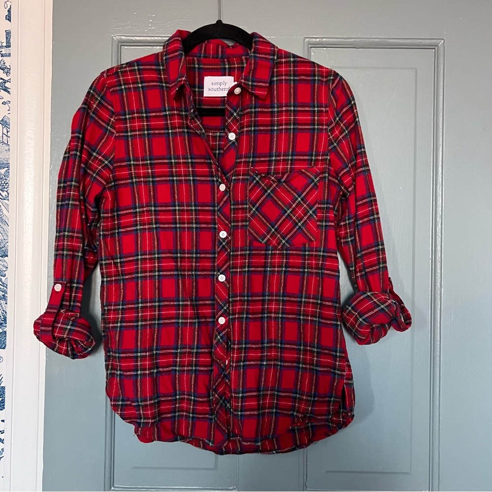Southern Proper Red Tartan Button Up Size Small